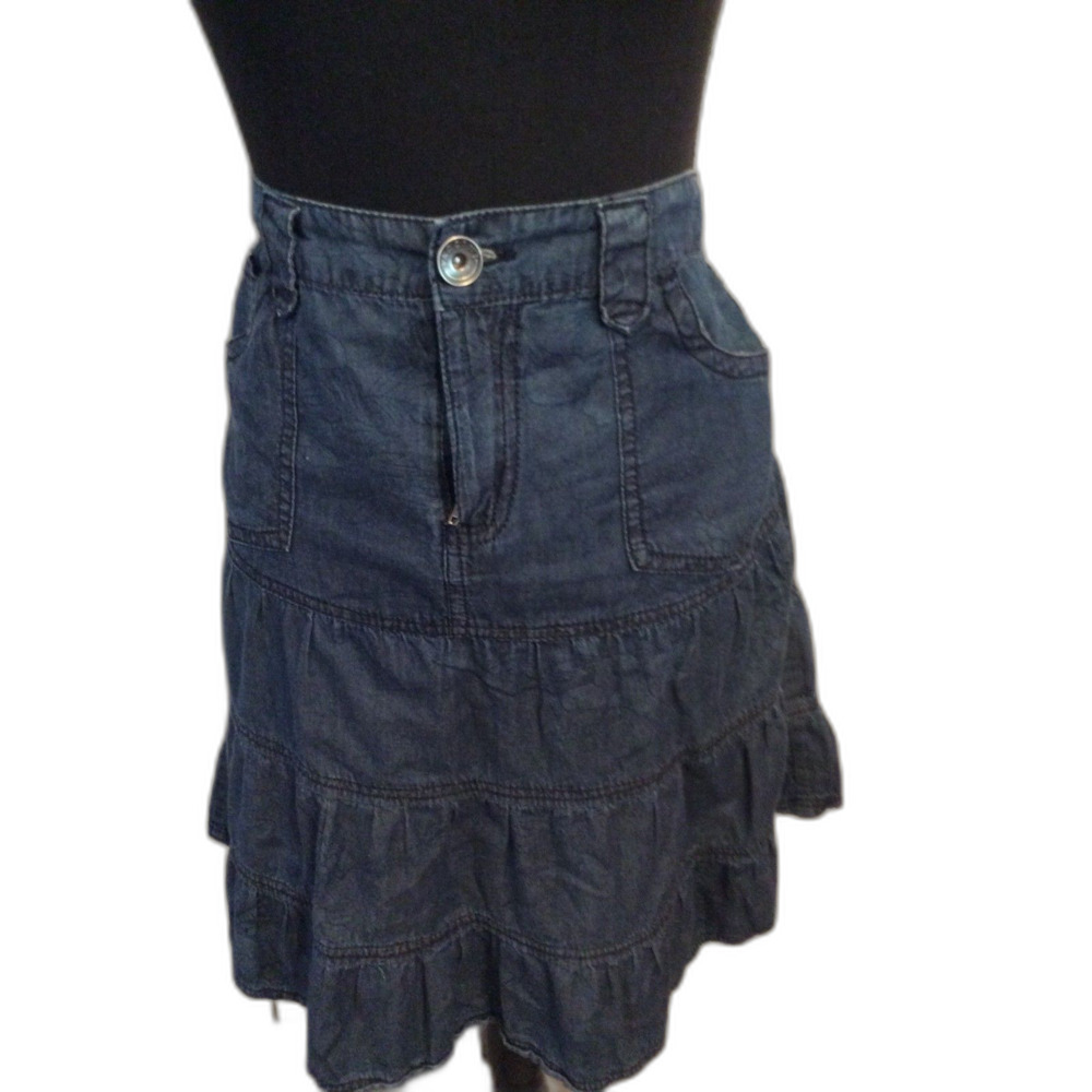 Ruffled Western Style Country Tiered Soft Denim Skirt Size 10P